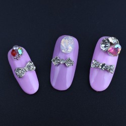 2 τεμ, 7 χλστ, Μεταλλικό με Διαμαντάκια για DIY Τεχνητά Νύχια, Φιόγκος, Ασημί