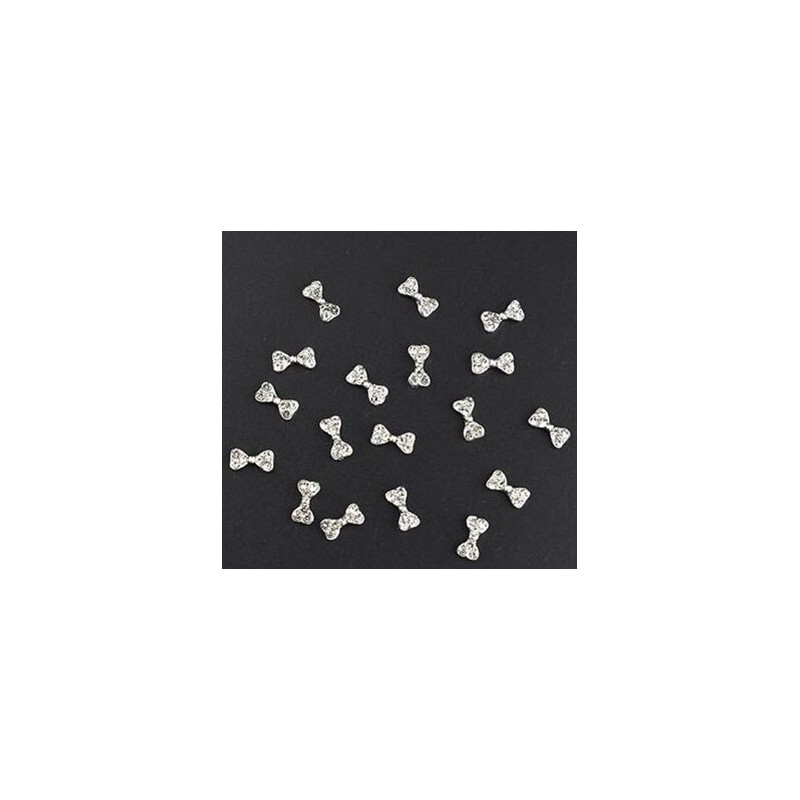 2 τεμ, 7 χλστ, Μεταλλικό με Διαμαντάκια για DIY Τεχνητά Νύχια, Φιόγκος, Ασημί