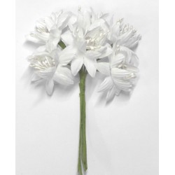 6 τεμ, 4 εκατ, Μπουκέτο με Τεχνητά Λουλούδια και Πέρλες, Μετάξωτο Πανί για Διακόσμηση, Λευκό