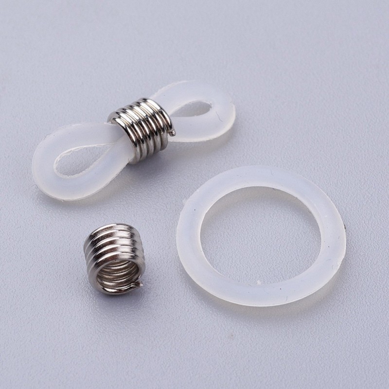 2 τεμ, 20 χλστ, Λαστιχάκια Σιλικόνης για Αλυσίδες Γυαλιών, Ακροδέκτες, Συνδετικά Τέλους, Διαφανές-Ασημί